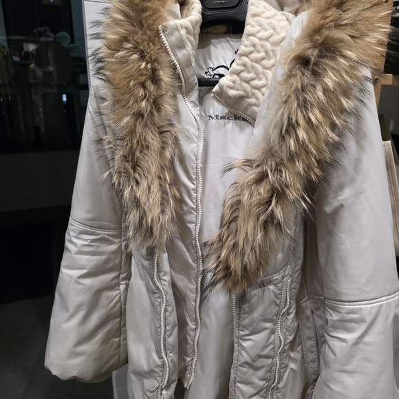 Mackage Cream Puffer Jacket with Fur Trim - Picture 1 of 1